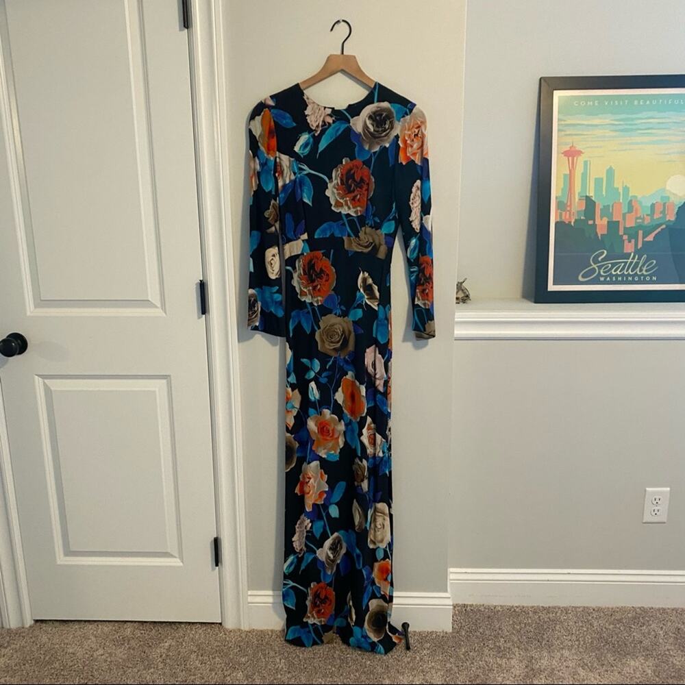 MSGM Milano Blue Red Black Rose Floral Long Sleeve Maxi Gown Dress XS - Picture 16 of 16